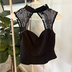 Windsor Lace-Back Sleeveless Black Top